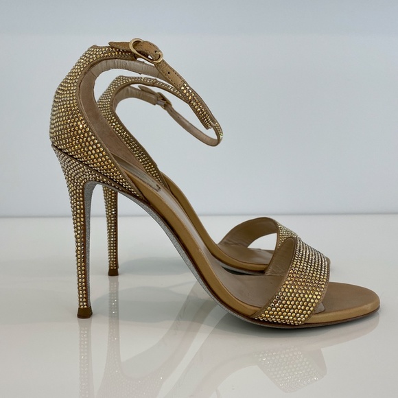 RENE CAOVILLA GOLD CRYSTAL SANDALS SIZE 8 - Picture 1 of 17